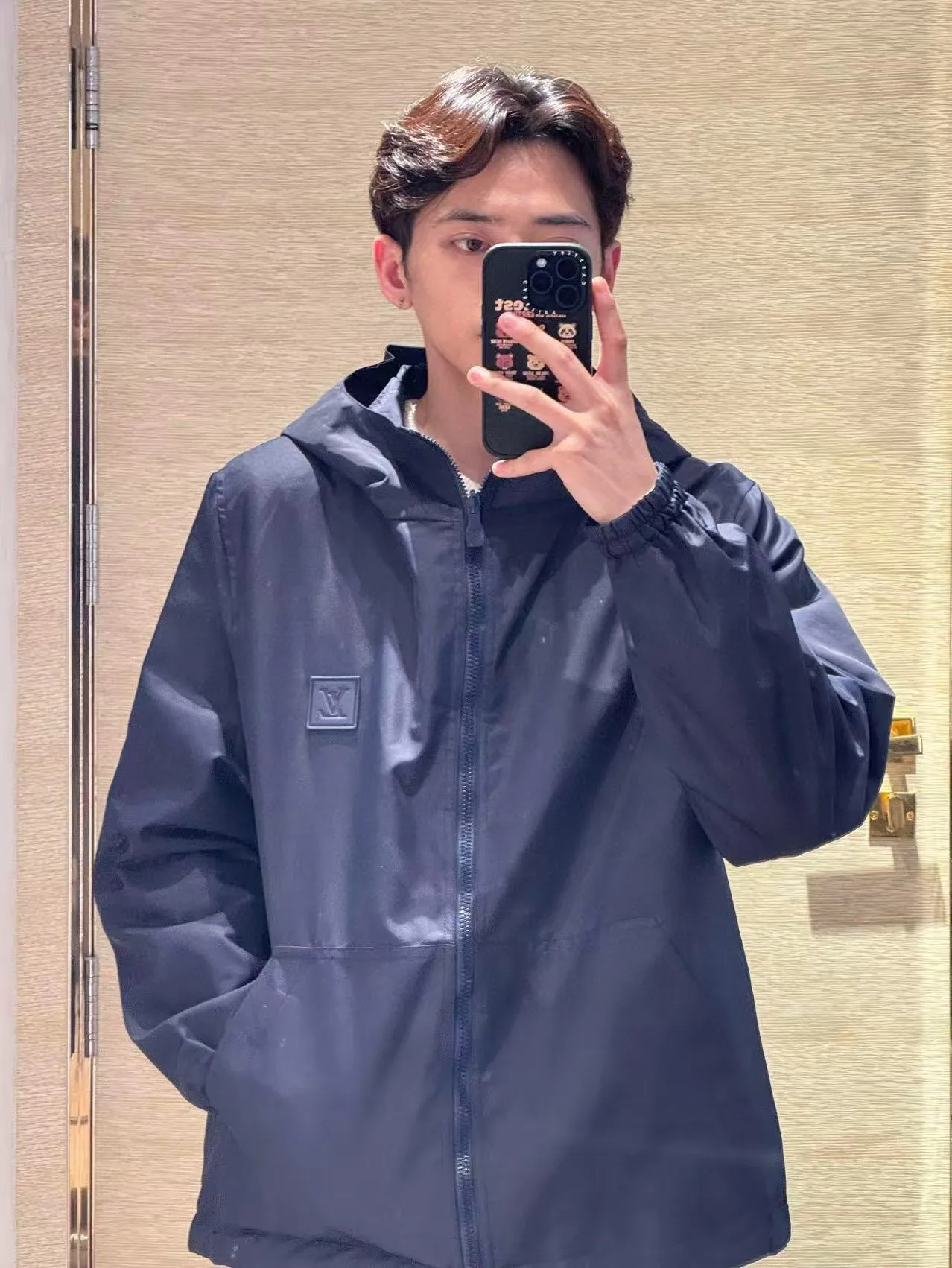 Louis Vuitton/Louis Vuitton leather stamp logo dark pattern jacquard double-sided jacket